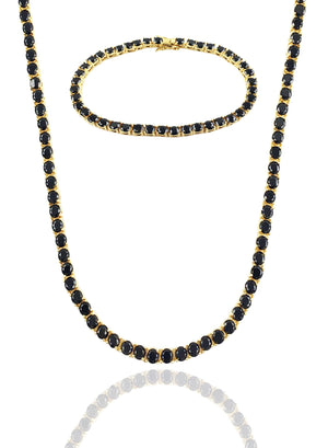Necklace - BLΛCK Diamond Tennis Chain & Bracelet Set X Gold