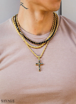 Necklace - BLΛCK Diamond Tennis Chain X Gold