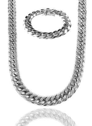 Necklace - Cuban Link Set X White Gold