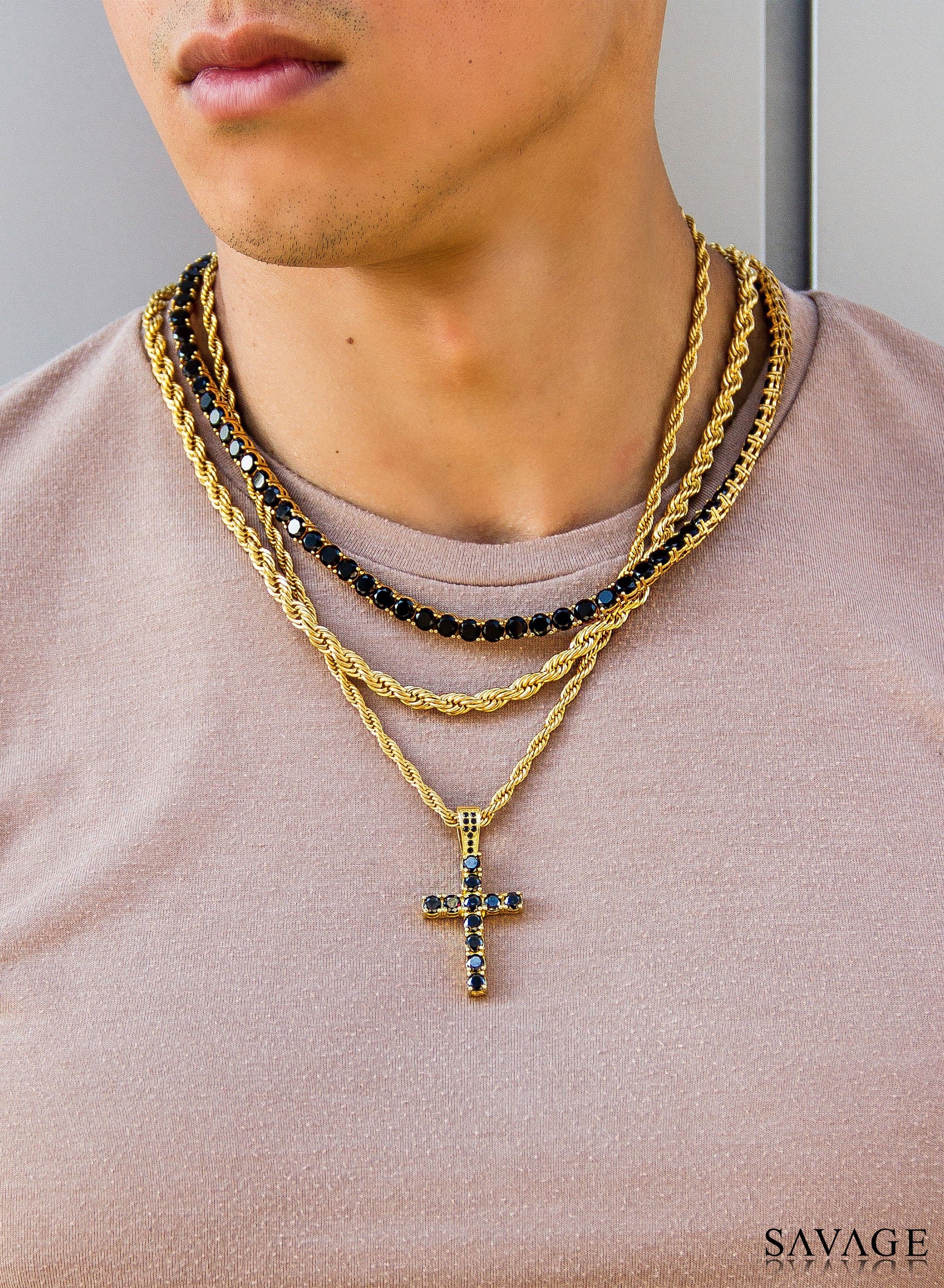 Necklace - Diamond Cross X BLΛCK/GOLD