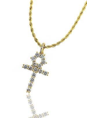 Necklace - Diamond Cuban & Ankh Set X Gold