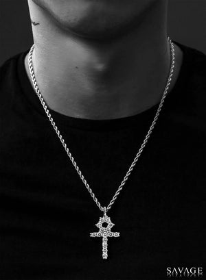 Necklace - Diamond Cuban & Ankh Set X Gold