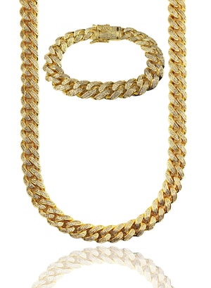 Necklace - Diamond Cuban Chain & Bracelet Set