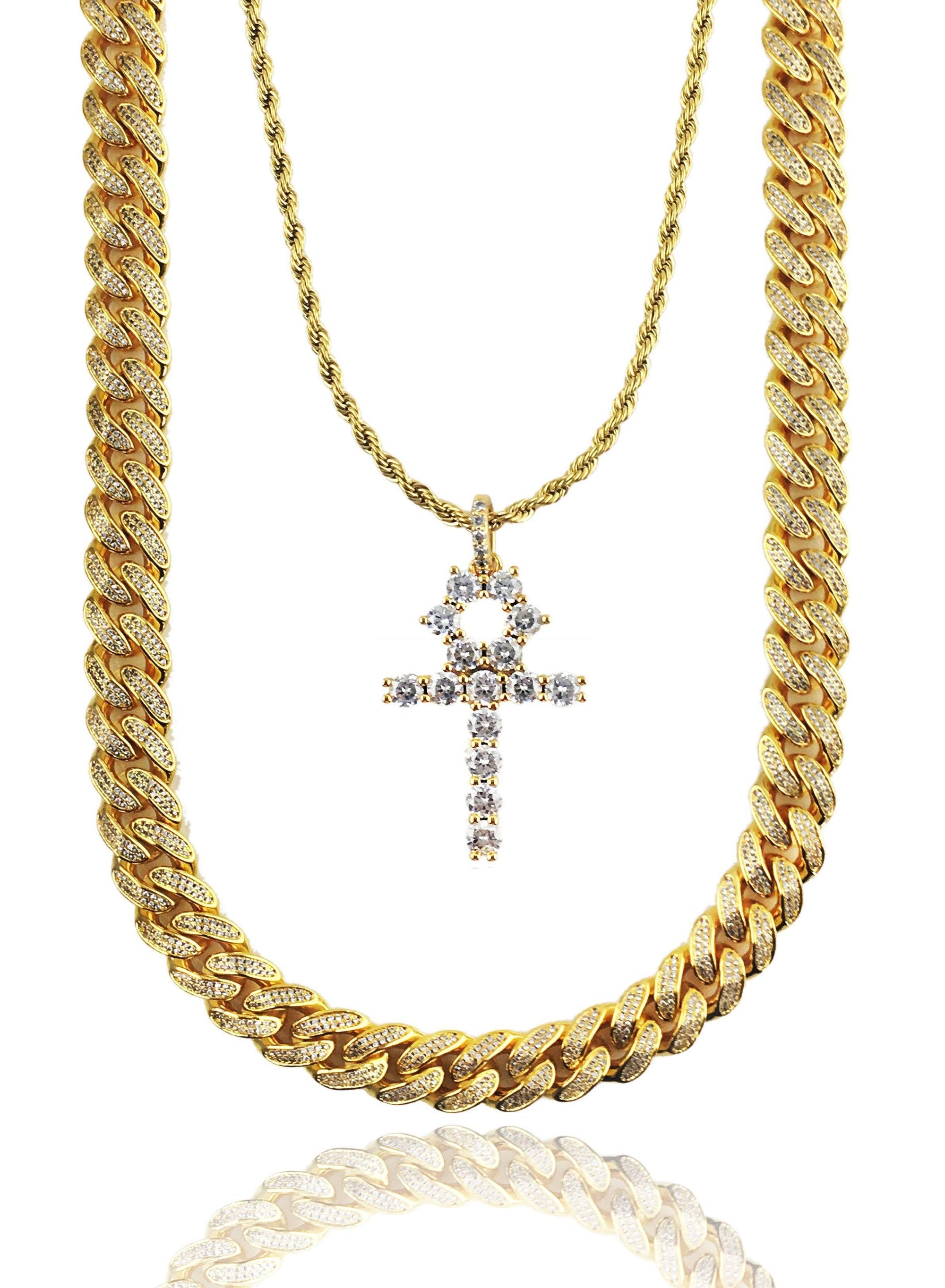 Necklace - Diamond Cuban Link X Ankh | 18k Gold