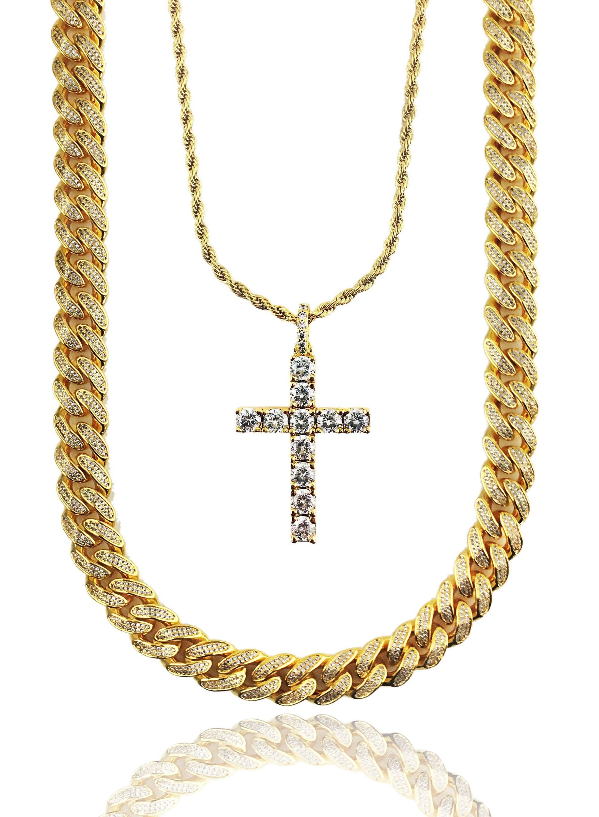 Necklace - Diamond Cuban Link X Cross | 18k Gold