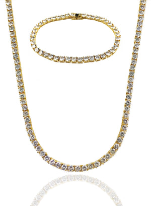 Necklace - Diamond Tennis Chain & Bracelet Set X Gold