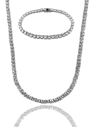 Necklace - Diamond Tennis Chain & Bracelet Set X Stainless
