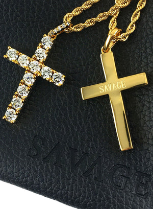 Necklace - Diamond Tennis X Cross Set - 18k Gold